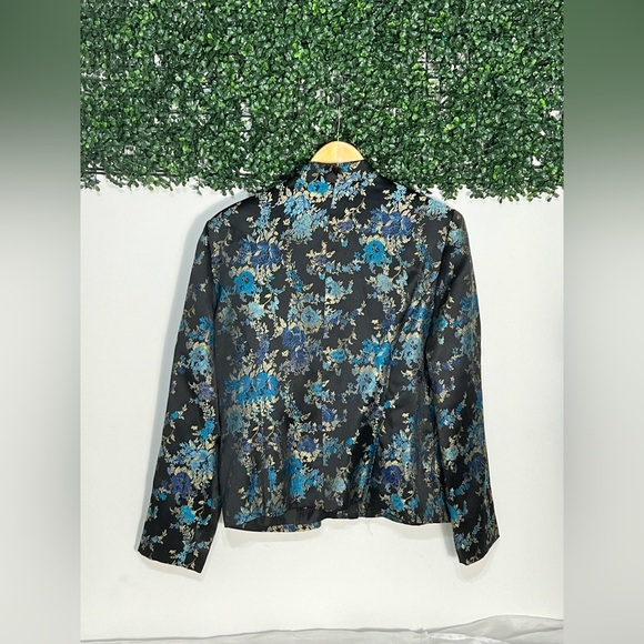 Metaphor Vintage Brocade Jacket Womens Size L Black Blue Asian Floral Pattern - Picture 3 of 10